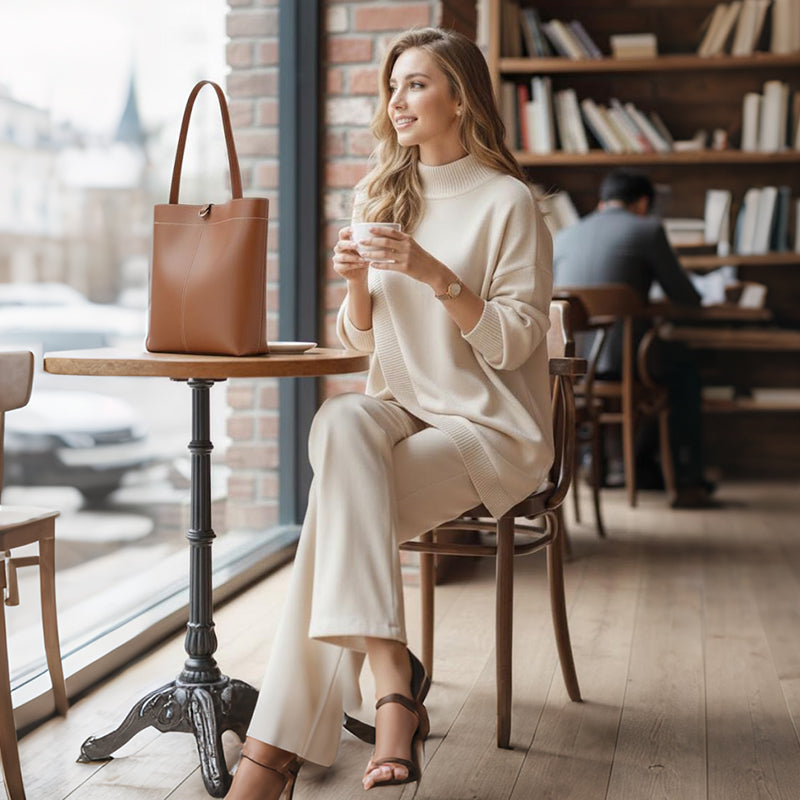 🔥 50 % RABATT! NYHET! Kvinnligt 2-delat set – asymmetrisk tröja + vida byxor, lös passform och mjukt tyg, extremt bekvämt 👚✨