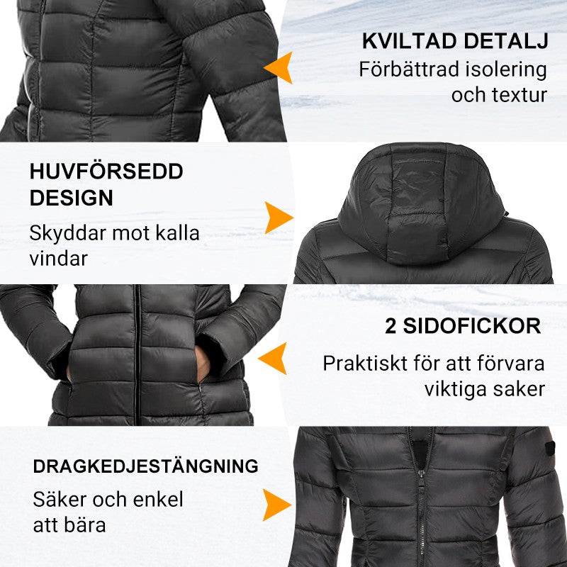 50% RABATT 🌟Varm, enfärgad vinterjacka med huva i bomull för kvinnor i medellängd