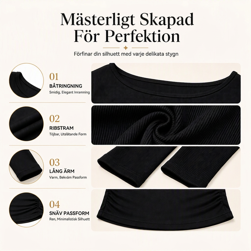 Elegant ribbad stickad topp med båthals för kvinnor