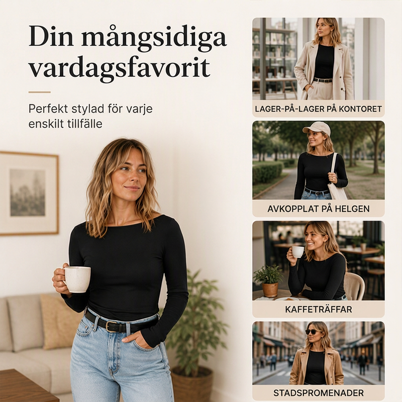 Elegant ribbad stickad topp med båthals för kvinnor