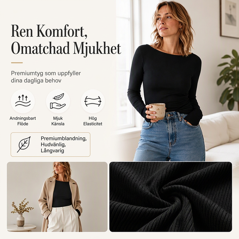 Elegant ribbad stickad topp med båthals för kvinnor