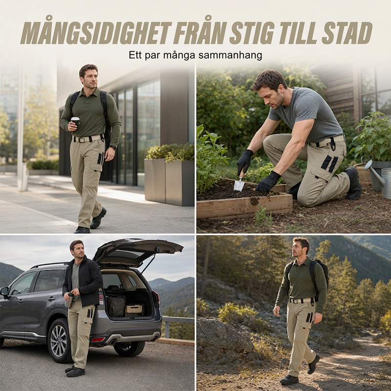 Herrars utomhusbyxor med flera fickor, cargo-modell