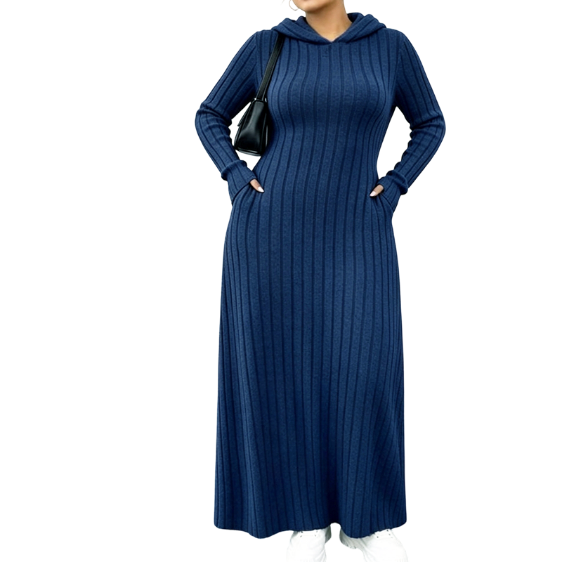 👗 50 % rabatt | Ger en optiskt längre silhuett och skön komfort – hoodieklänning i ribbstickat