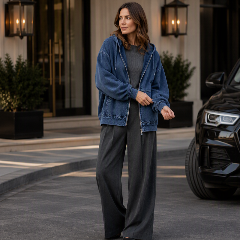 🍂Nya höstnyheter|Mjuk Oversized Jeansjacka för Dam – Avslappnad Stil med Huva för Höstens Dagar
