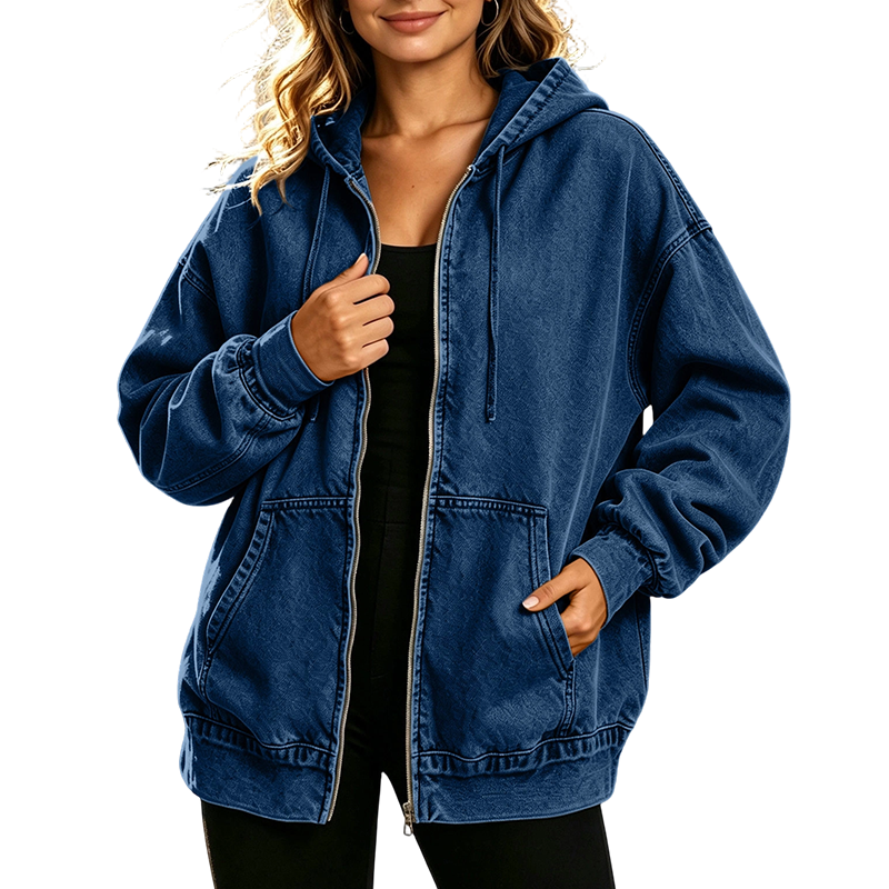 🍂Nya höstnyheter|Mjuk Oversized Jeansjacka för Dam – Avslappnad Stil med Huva för Höstens Dagar