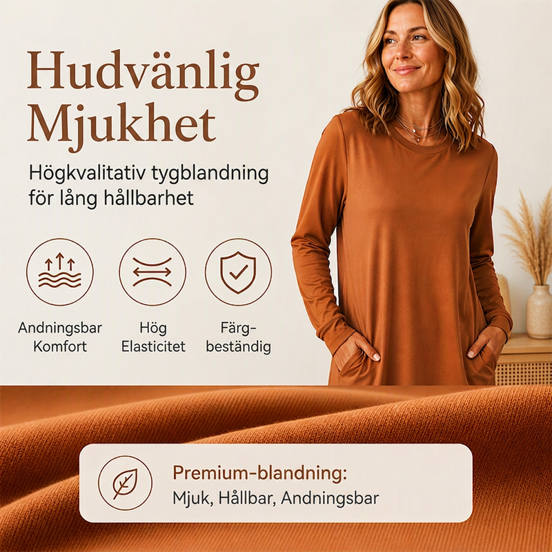 Långärmad t-shirtklänning för kvinnor med fickor