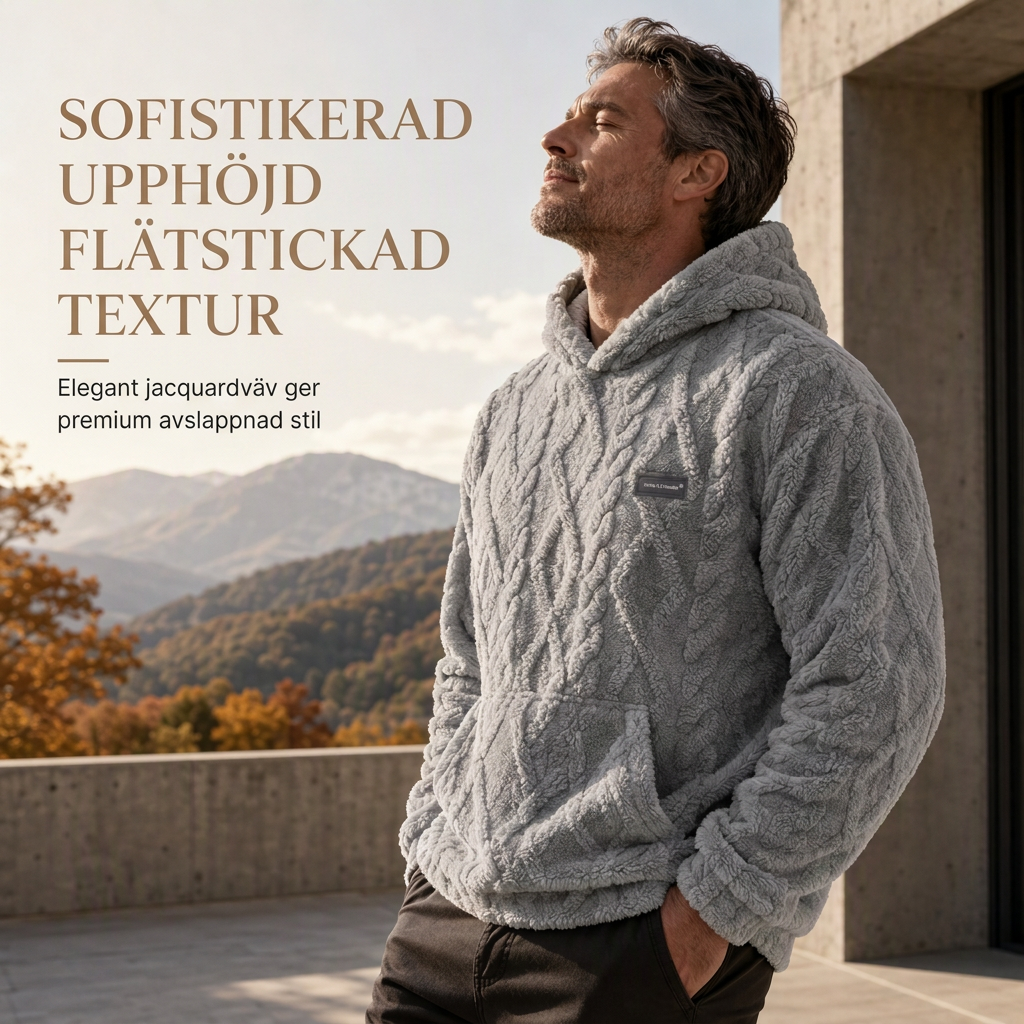 Herrluva med fleecefoder för vinter, jacquardmönstrad, långärmad pullover-tröja för avslappnad utomhusbruk