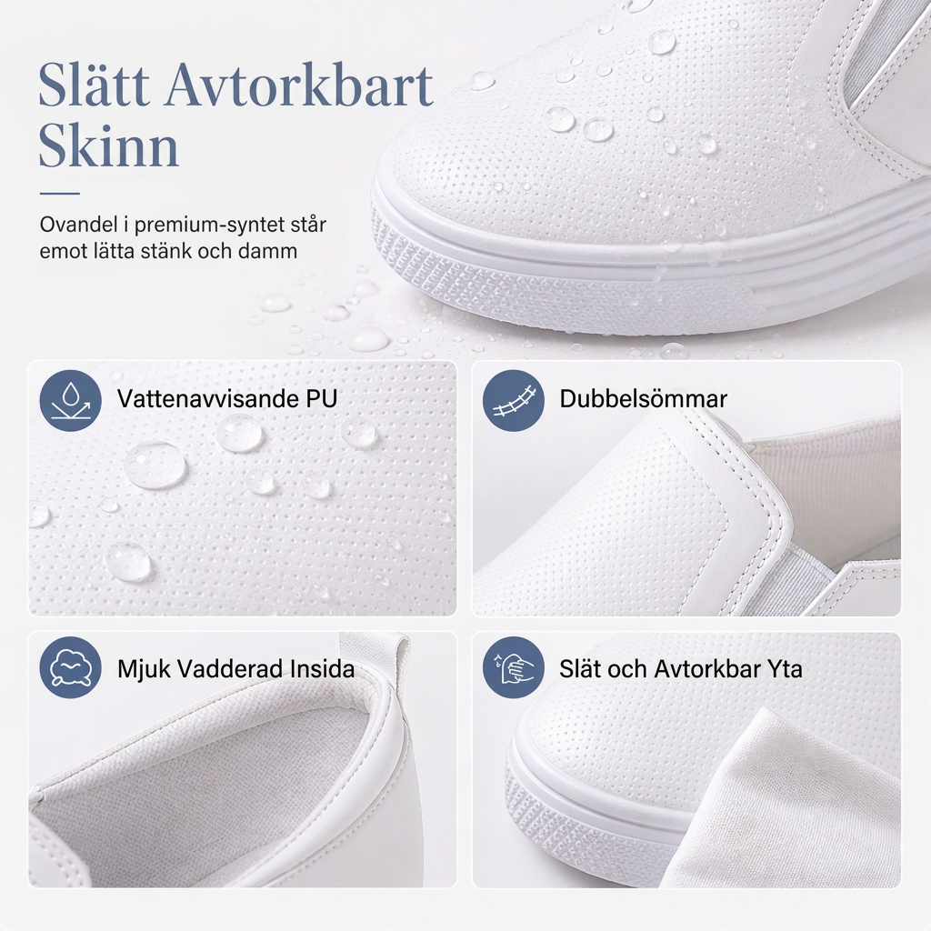 Damskor i mjukt läder, slip-on-modell med dold höjning, platt halkfri sula