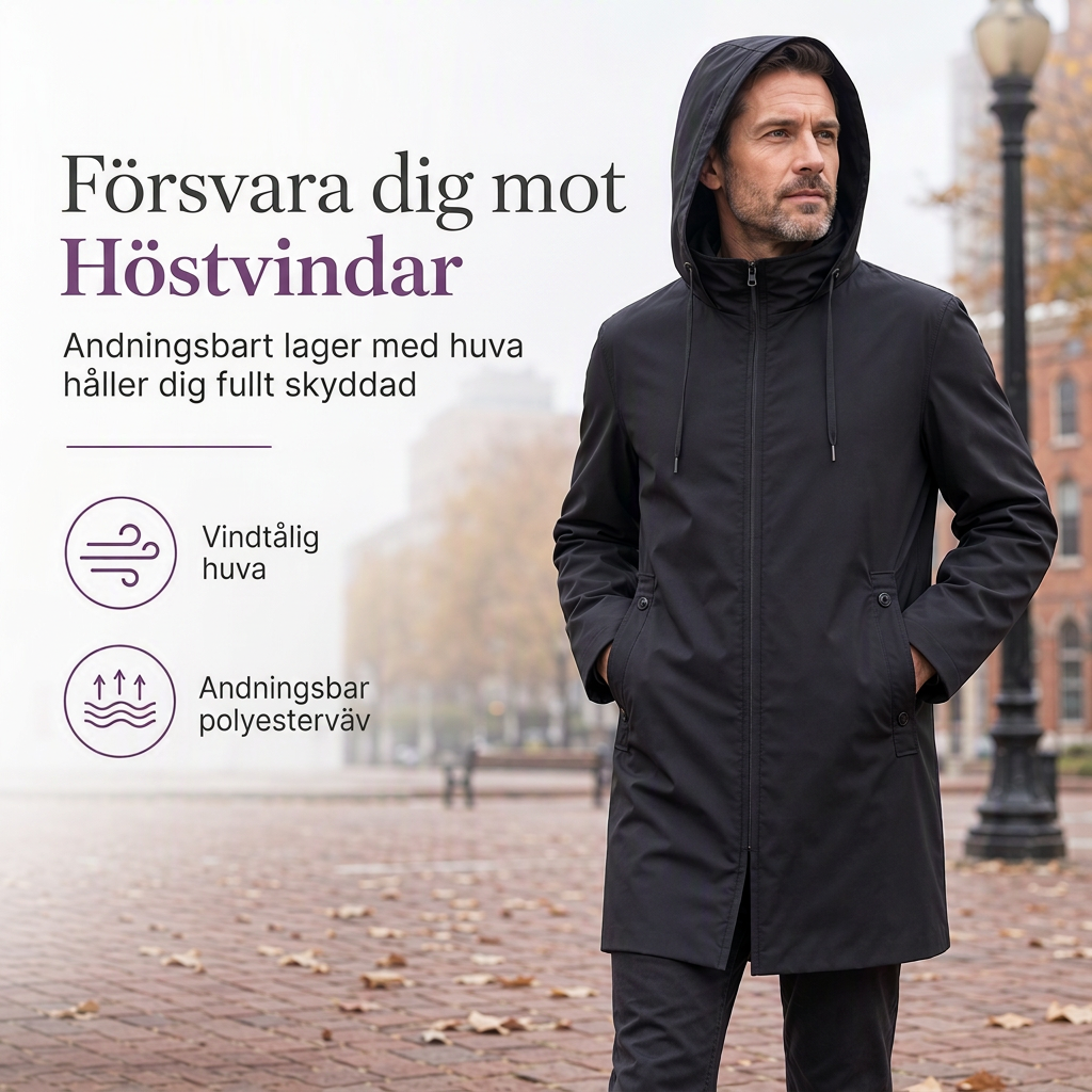 Fri frakt✈️🧥Herrjacka med huva, slim fit vindtät kappa