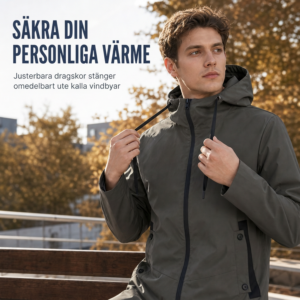 Fri frakt✈️🧥Herrjacka med huva, slim fit vindtät kappa
