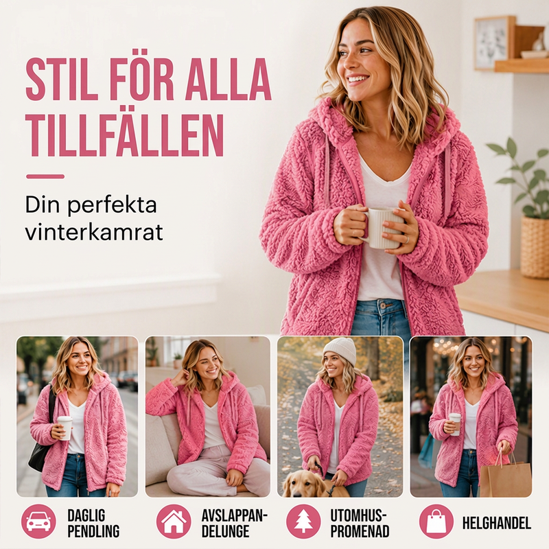 Luvtröja med dragkedja för kvinnor, luddig jacka