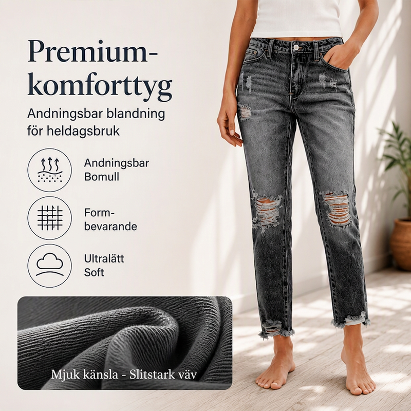 Kvinnors retro slitna jeans med revor