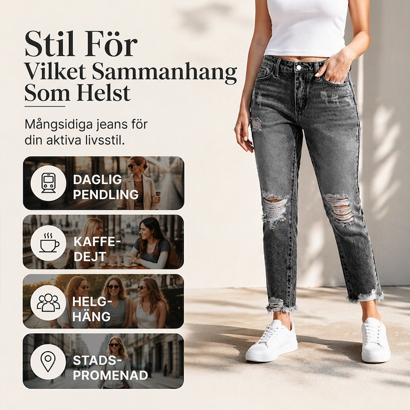 Kvinnors retro slitna jeans med revor