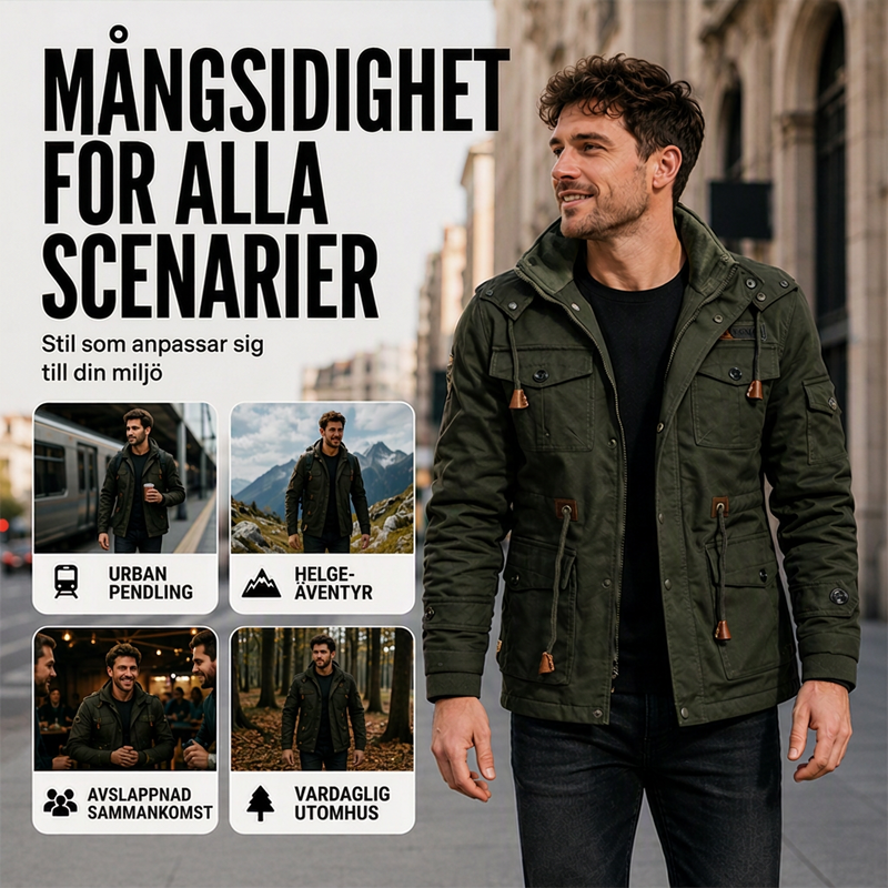 Vinterjacka för män med termisk effekt och avtagbar huva