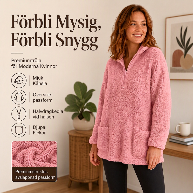 ✨ Plüschtröja för damer med halv dragkedja och fickor – mjuk, bekväm och avslappnad för vardagsbruk 🤎