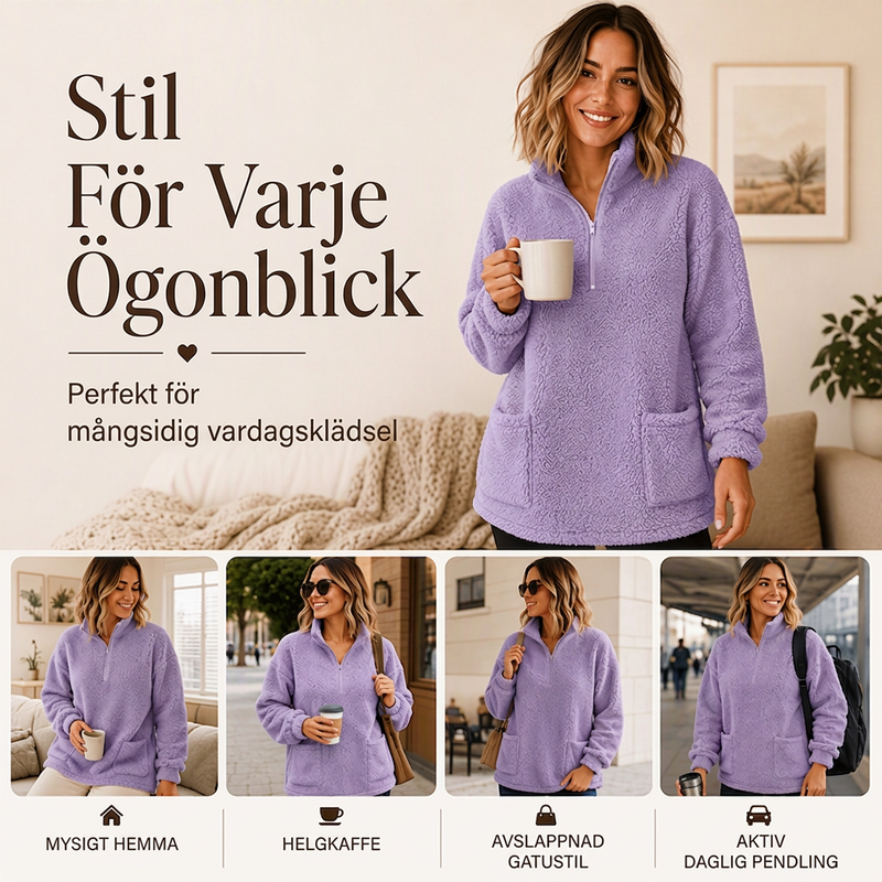 ✨ Plüschtröja för damer med halv dragkedja och fickor – mjuk, bekväm och avslappnad för vardagsbruk 🤎