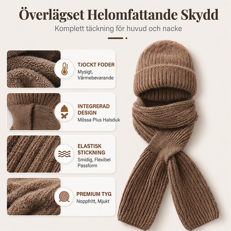 Integrerad plyschstickad halsduk med huva för kvinnor
