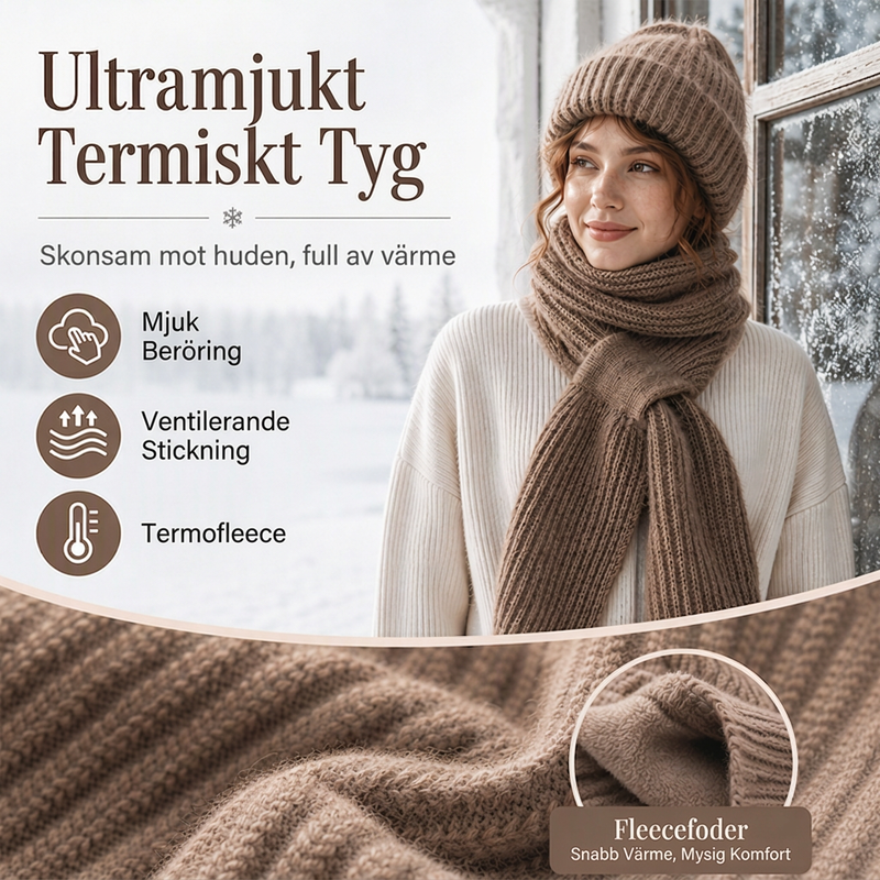 Integrerad plyschstickad halsduk med huva för kvinnor