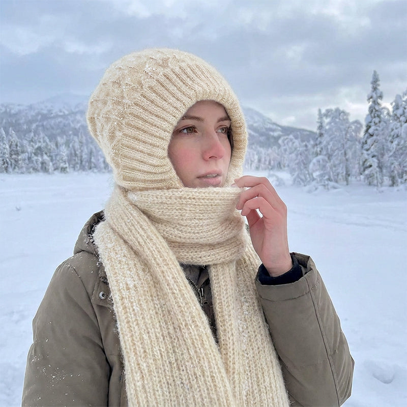 Integrerad plyschstickad halsduk med huva för kvinnor