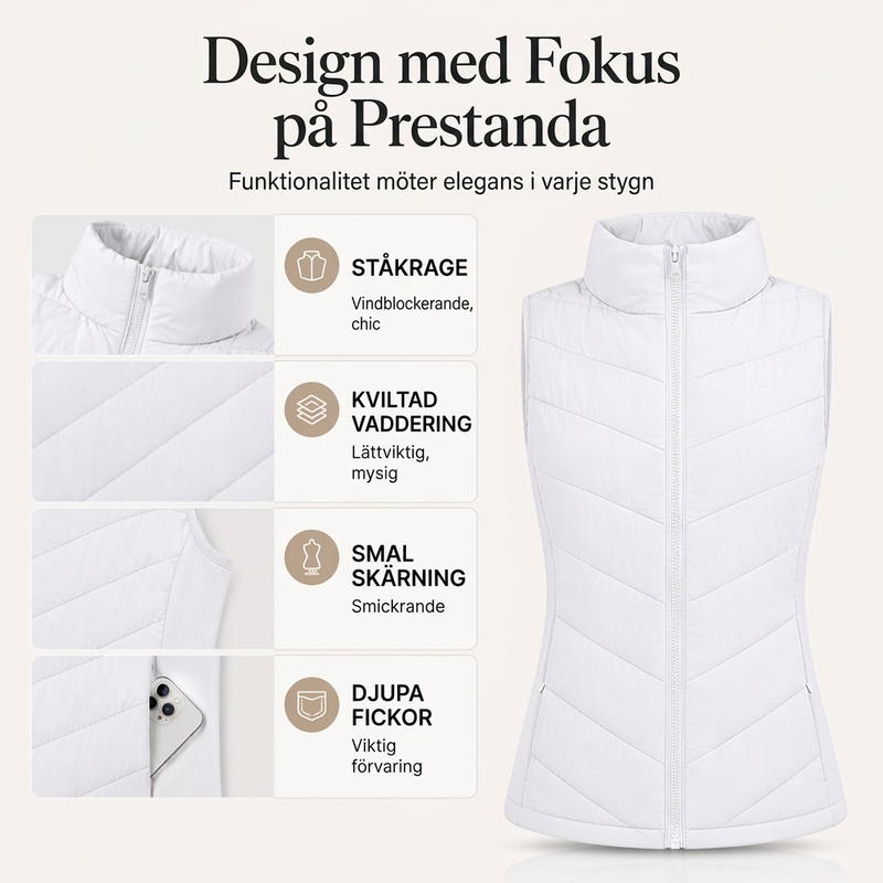 Vadderad väst för kvinnor med stående krage