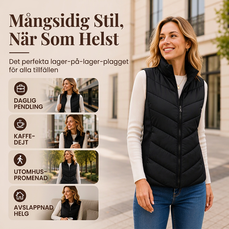 Vadderad väst för kvinnor med stående krage