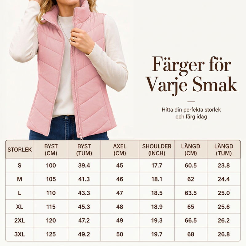 Vadderad väst för kvinnor med stående krage