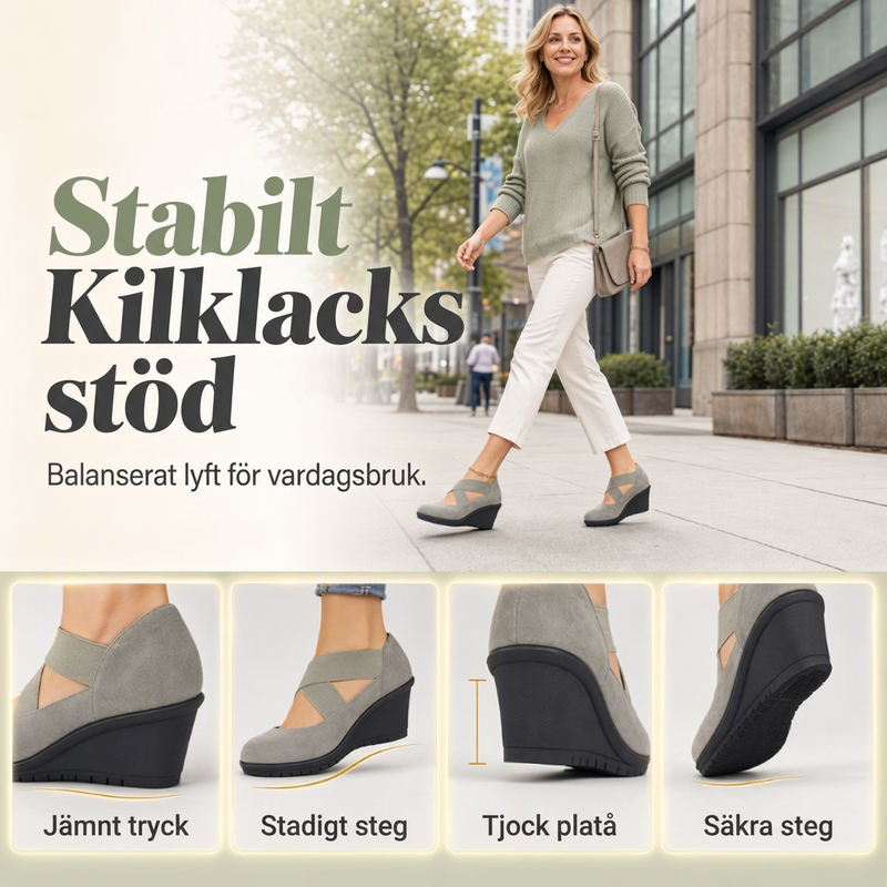 Kilskor för kvinnor – Eleganta, bekväma slip-in skor med mjuk stretch och stabilt kilstöd 👟✨