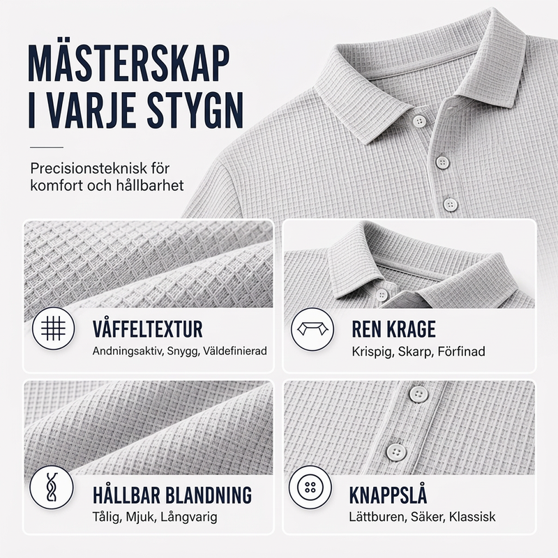 Långärmad kragad tröja med våffelstickning för män