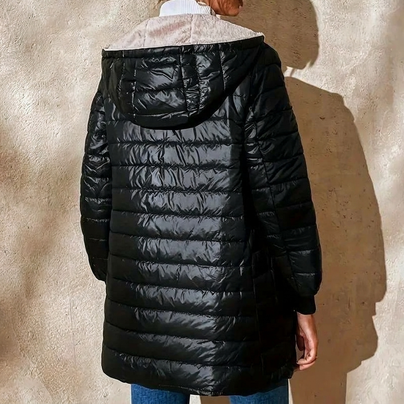 🧥Vadderad varm vinterkappa med huva och dragkedja för kvinnor