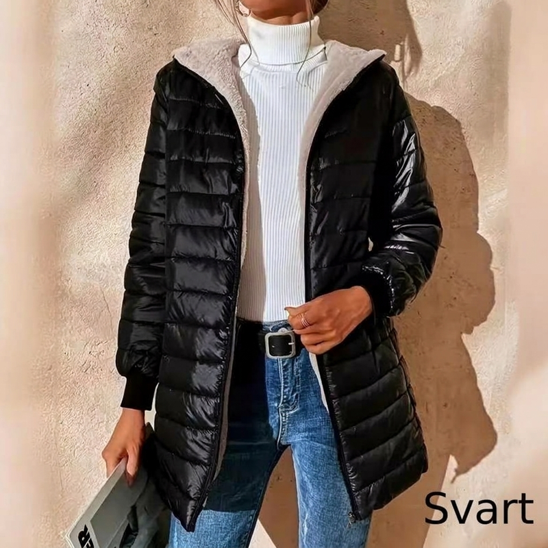 🧥Vadderad varm vinterkappa med huva och dragkedja för kvinnor