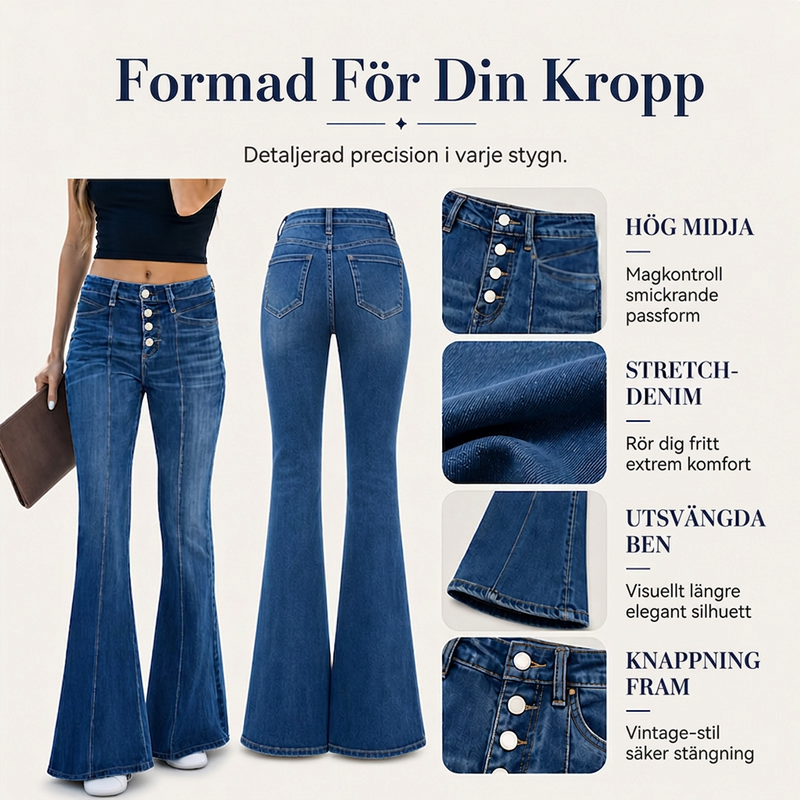 Damjeans med hög midja, stretch och utsvängda ben