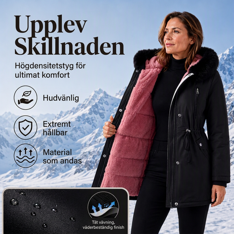 Kvinnors vinterjacka i medelängd med plyschfoder