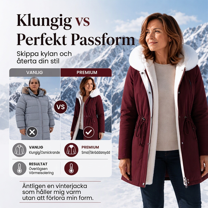 Kvinnors vinterjacka i medelängd med plyschfoder