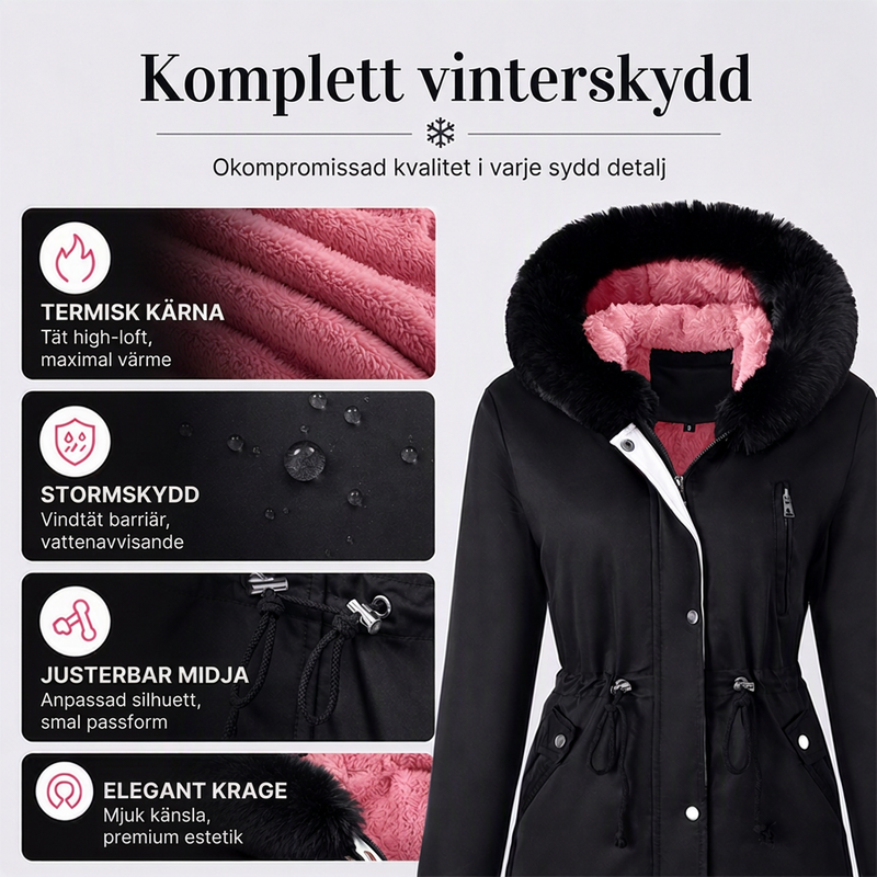 Kvinnors vinterjacka i medelängd med plyschfoder