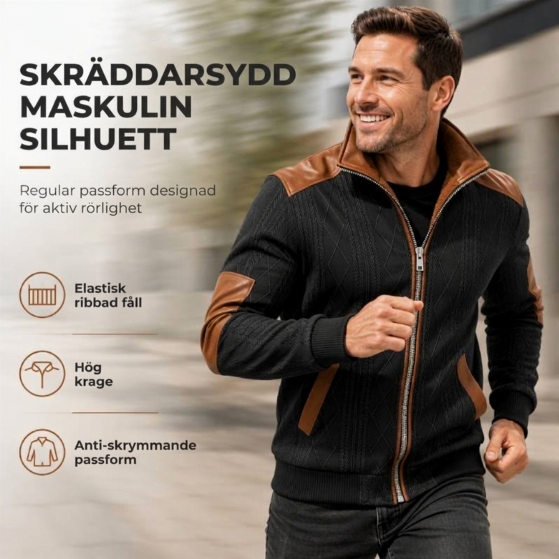 Fodrad jacka med färgblock för män, dragkedja