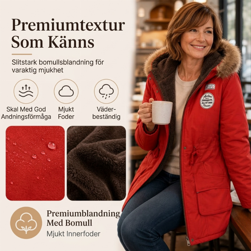 Parkajacka med huva och varmt foder för kvinnor