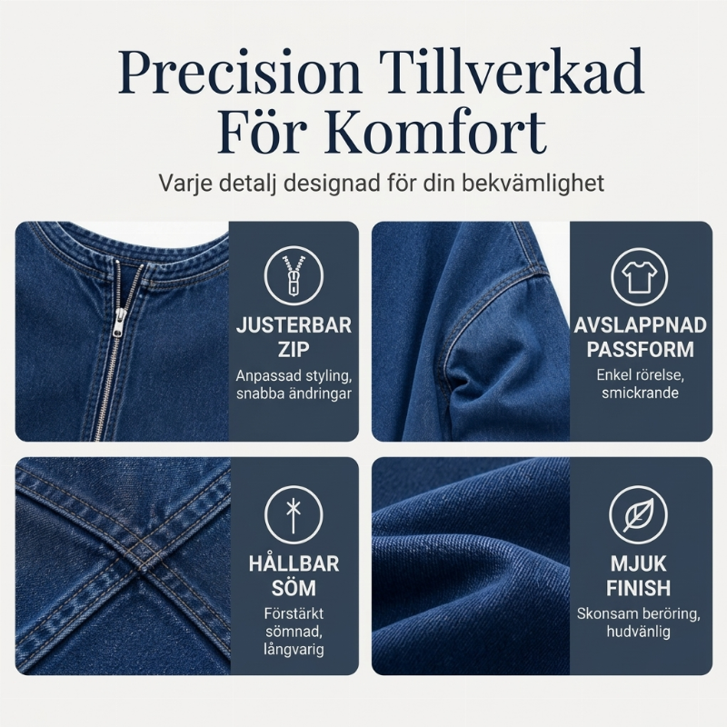 Kvinnors långärmad denimtröja med halv dragkedja