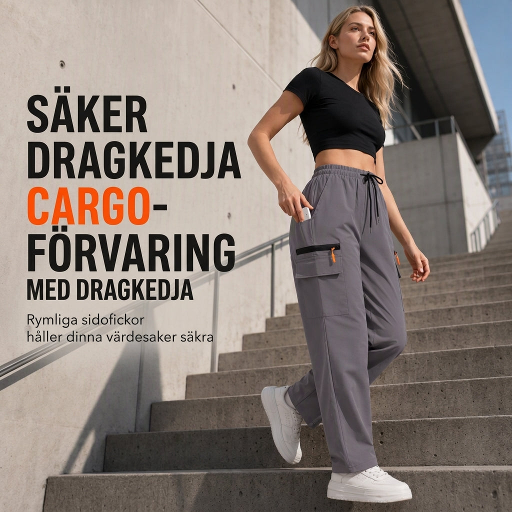 Damets lediga cargo-sweatbyxor, lös passform, snabbtorkande och andningsbara långbyxor med fickor