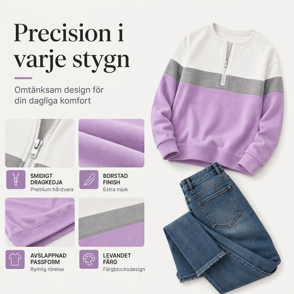 🍂Höstens bästsäljare|Mjuk stickad halvzip-tröja för kvinnor med elegant färgblockdesign