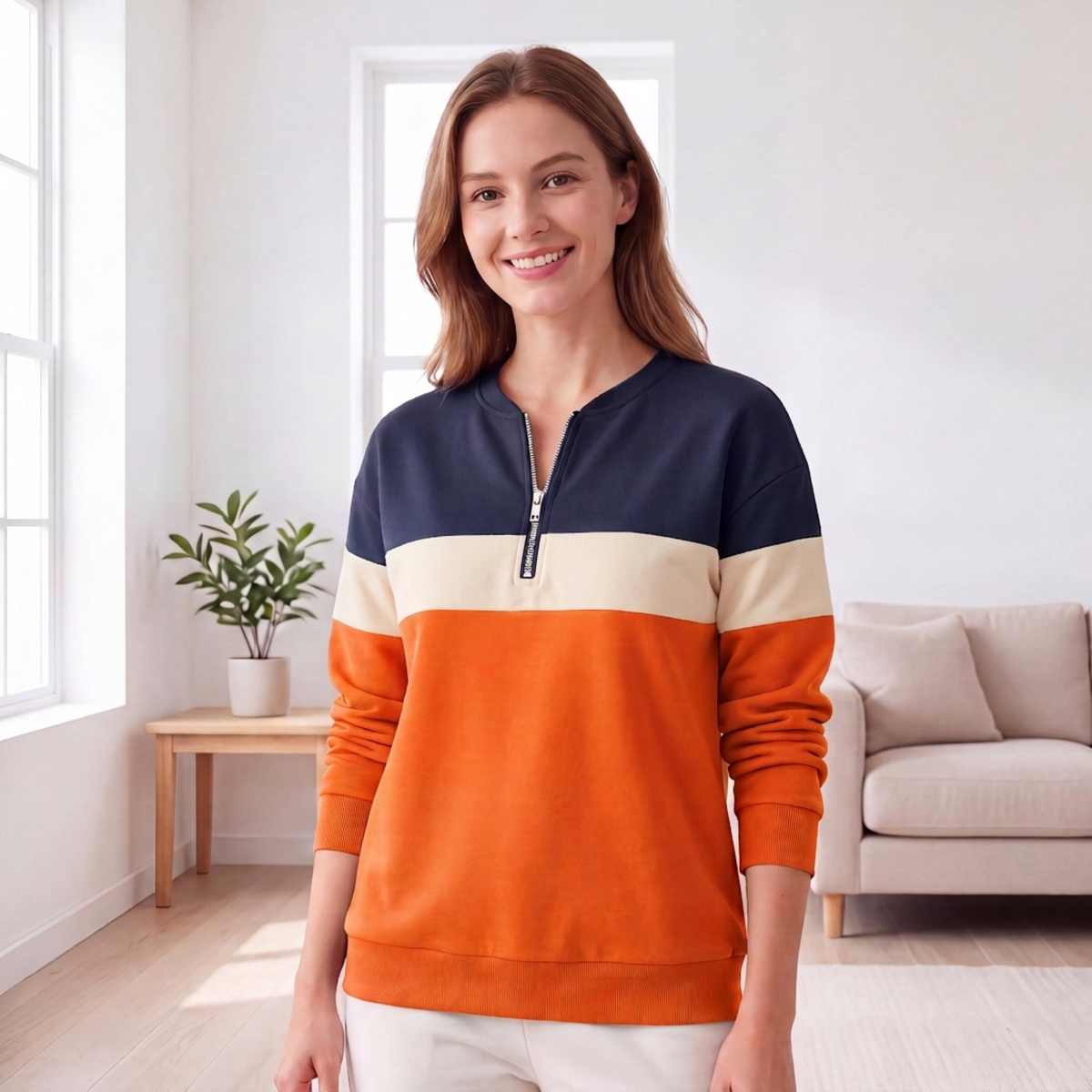 🍂Höstens bästsäljare|Mjuk stickad halvzip-tröja för kvinnor med elegant färgblockdesign