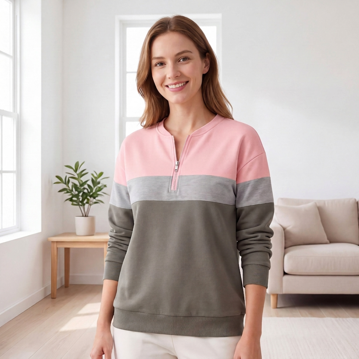 🍂Höstens bästsäljare|Mjuk stickad halvzip-tröja för kvinnor med elegant färgblockdesign