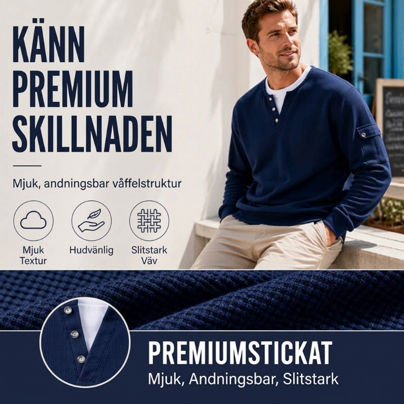 Herrars pikétröja i waffelstickad med falsk tvådelad design