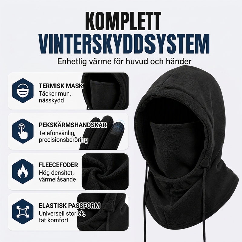 Balaklavahuvtröja med set med pekskärmsvänliga handskar och strumpor