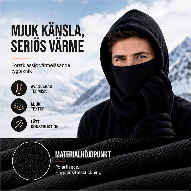Balaklavahuvtröja med set med pekskärmsvänliga handskar och strumpor