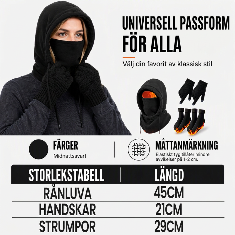 Balaklavahuvtröja med set med pekskärmsvänliga handskar och strumpor