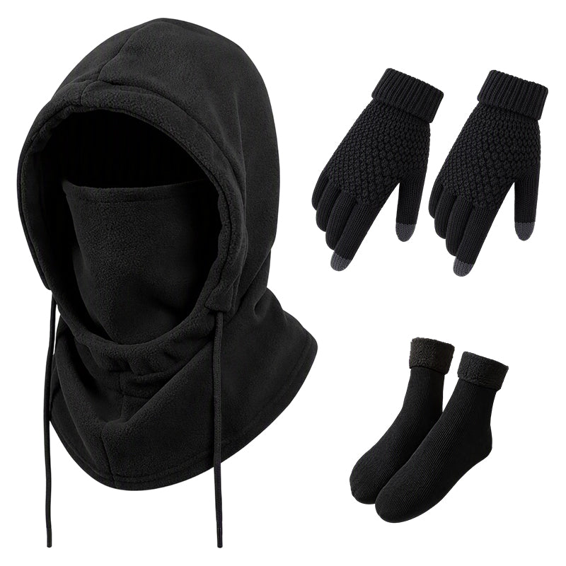 Balaklavahuvtröja med set med pekskärmsvänliga handskar och strumpor