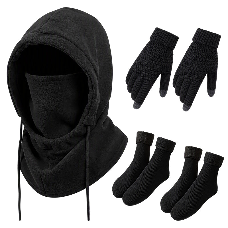 Balaklavahuvtröja med set med pekskärmsvänliga handskar och strumpor