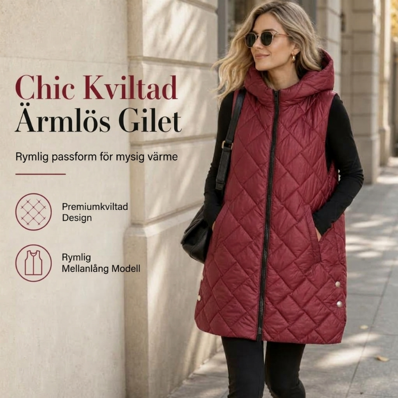 📢🎉50 % rabatt!!!🛍️✨Vadderad ärmlös huvtröja för damer, medellång, fritidsstil
