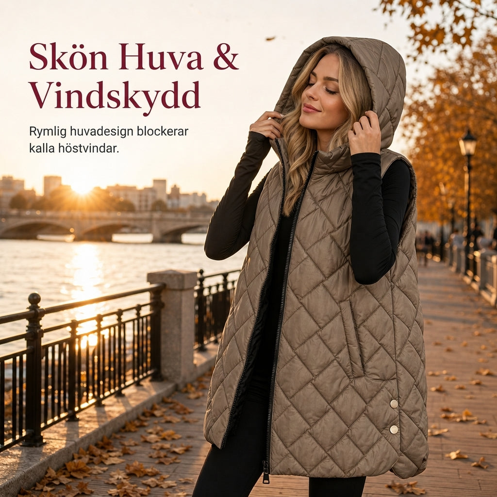 📢🎉50 % rabatt!!!🛍️✨Vadderad ärmlös huvtröja för damer, medellång, fritidsstil
