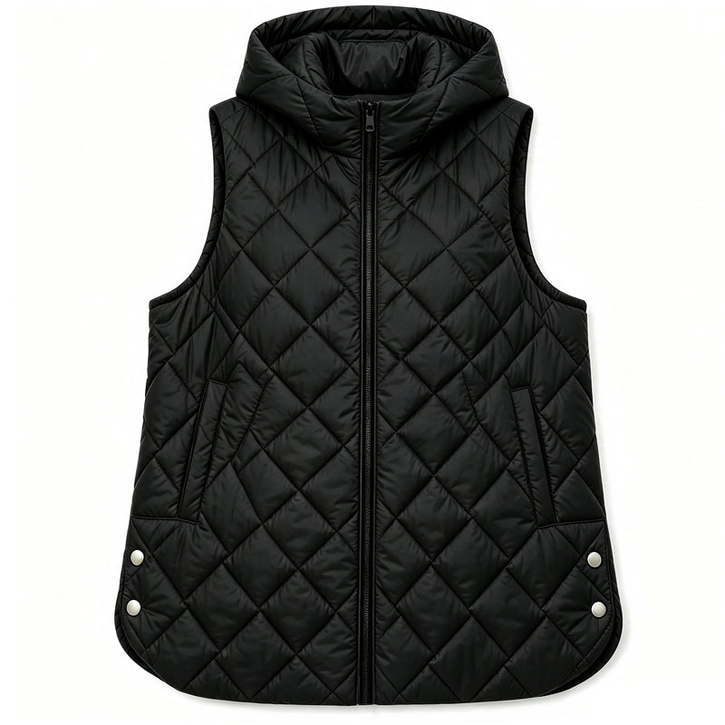 📢🎉50 % rabatt!!!🛍️✨Vadderad ärmlös huvtröja för damer, medellång, fritidsstil